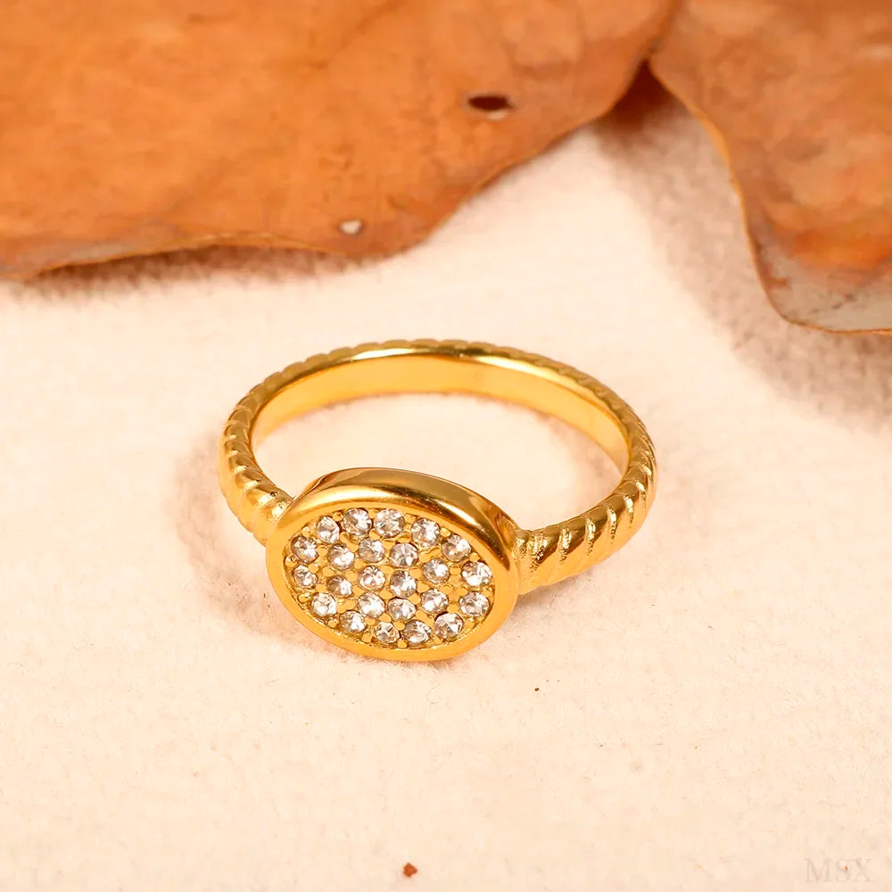 Personality Round Beads Ring Band Small Clear Crystal Zircon Waterproof Stainless Steel Gold Rings Simple Granular Fine Jewelry