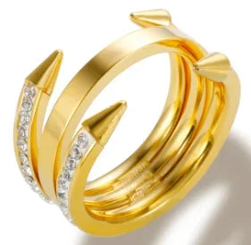 Personality Round Beads Ring Band Small Clear Crystal Zircon Waterproof Stainless Steel Gold Rings Simple Granular Fine Jewelry