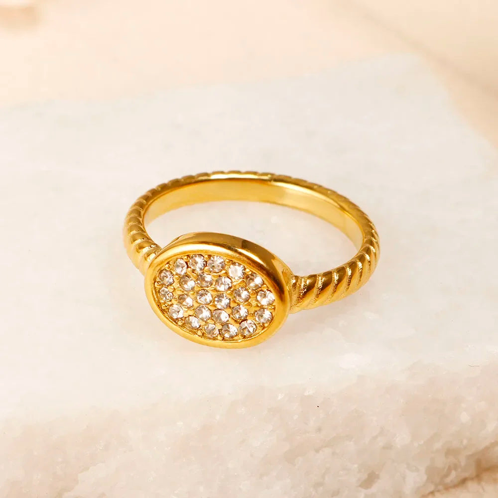 Personality Round Beads Ring Band Small Clear Crystal Zircon Waterproof Stainless Steel Gold Rings Simple Granular Fine Jewelry