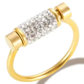 Personality Round Beads Ring Band Small Clear Crystal Zircon Waterproof Stainless Steel Gold Rings Simple Granular Fine Jewelry