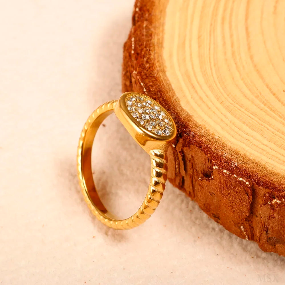 Personality Round Beads Ring Band Small Clear Crystal Zircon Waterproof Stainless Steel Gold Rings Simple Granular Fine Jewelry